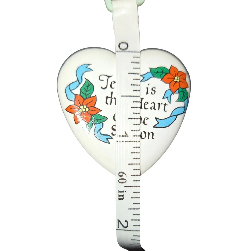 Jesus Is‎ The Heart Of The Season VTG White Poinsettia Accented Heart Shaped Pin